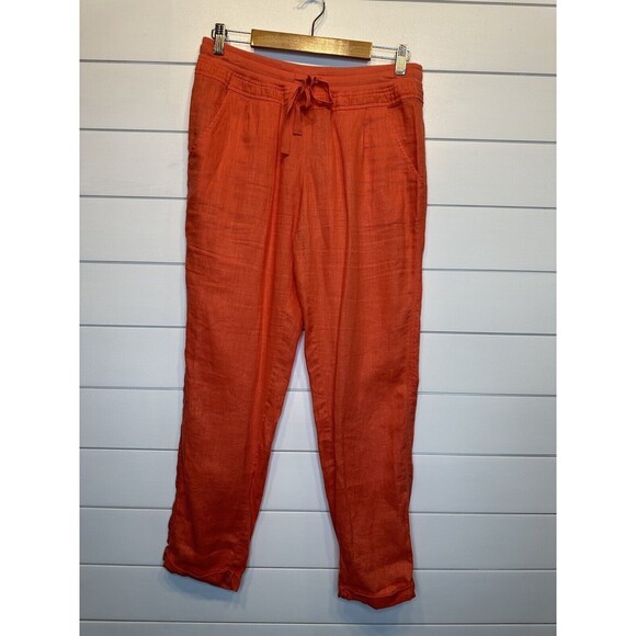 Victoria Secret Linen Pants Size 8 Orange Drawstring Pockets Cuffed 30"L Beach - Picture 9 of 9
